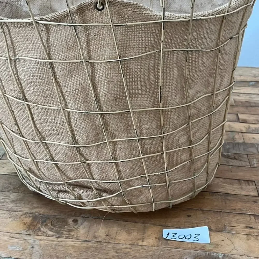 Rustic Farmhouse Wire Bushel Basket Burlap Liner